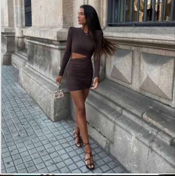 Zara Draped Brown Mini Dress NWT - Picture 7 of 15